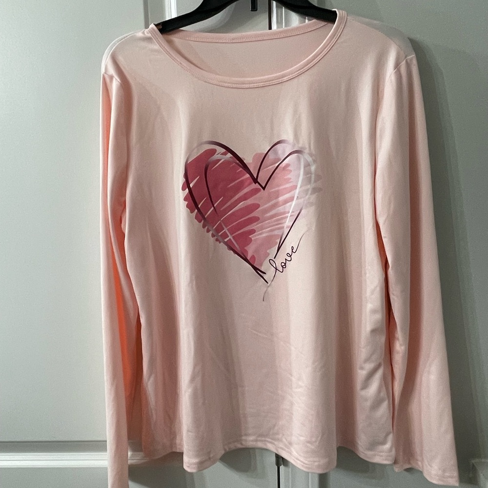 NWOT Pink Long Sleeve Love Heart Top